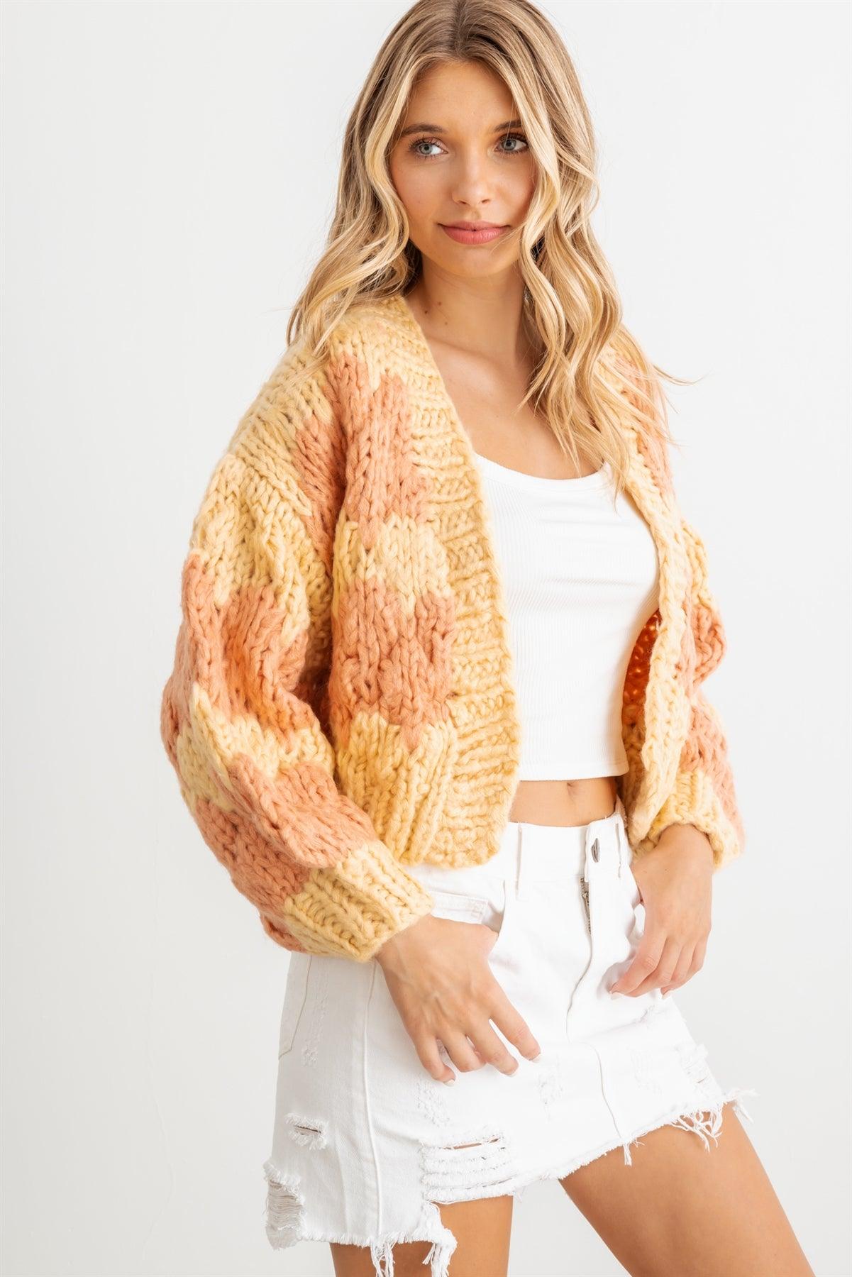 Yellow & Peach Knit Long Sleeve Open Front Sweater/Cardigan /2-2-2