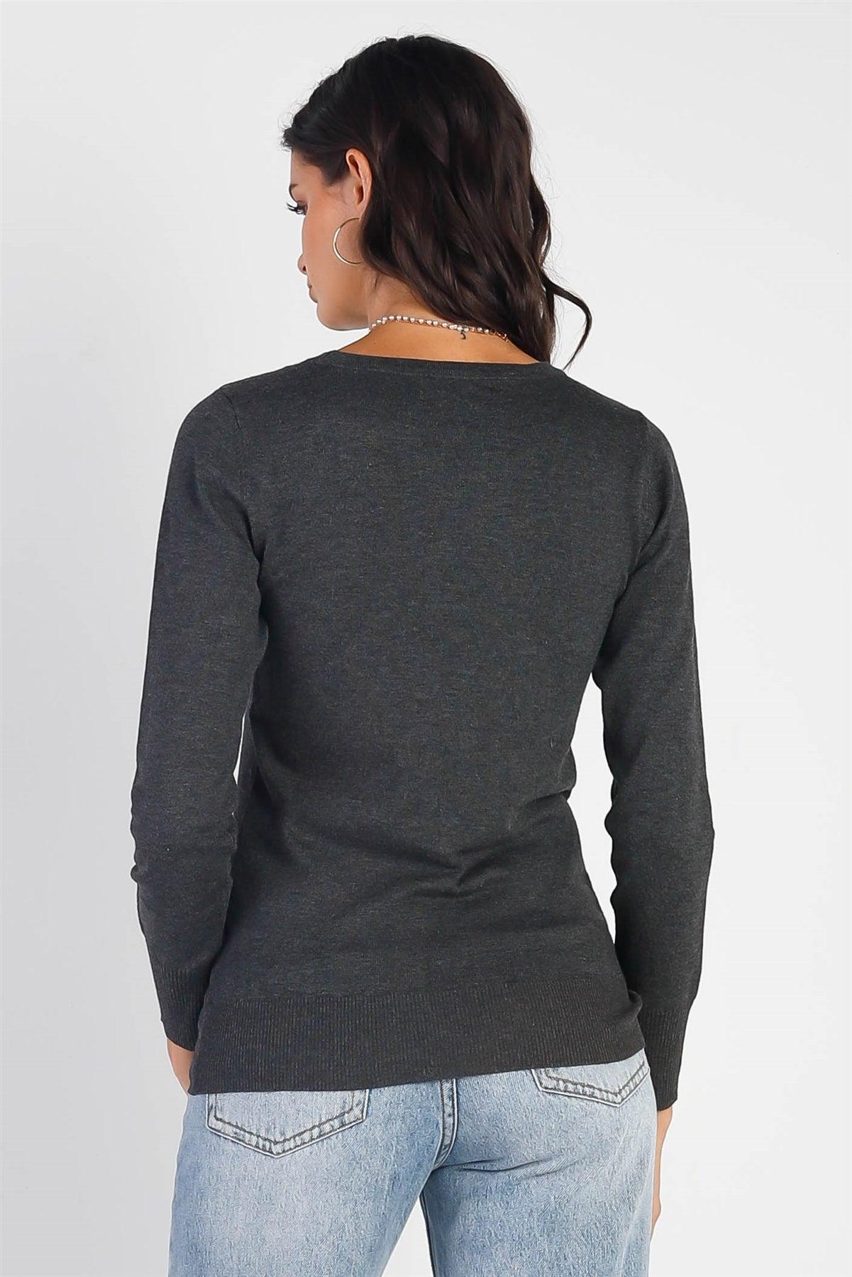 Charcoal Grey Knit Round Neck Sweater /1-2-2-1