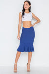 Blue Ribbed Knit Midi Skirt /3-3