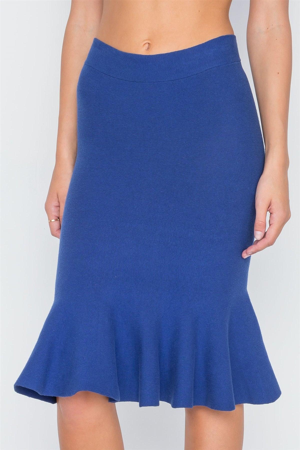 Blue Ribbed Knit Midi Skirt /3-3