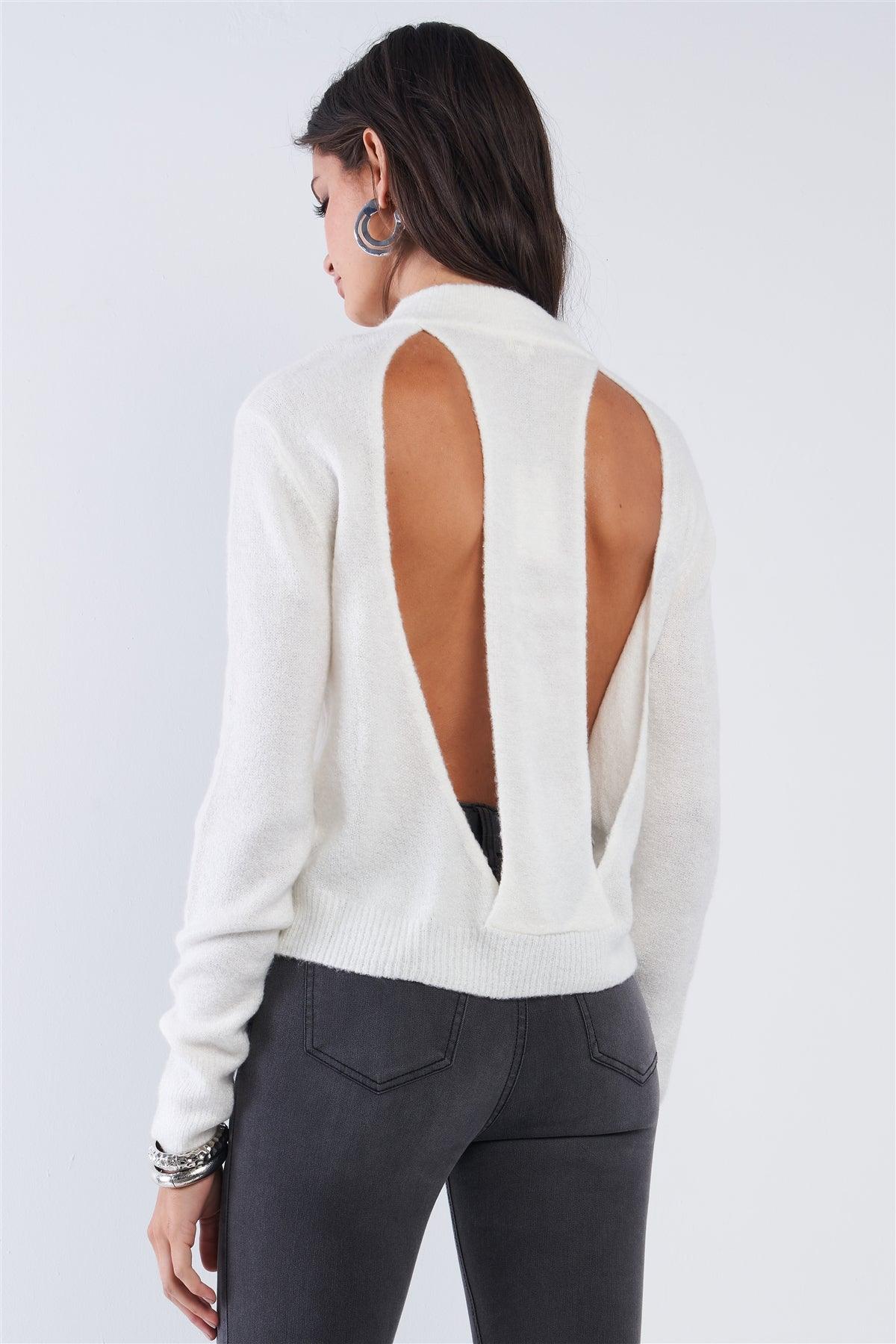 Whip Cream Cashmere Cozy Open Back Angel Wing Cut Long Sleeve Soft Sweater /4-2