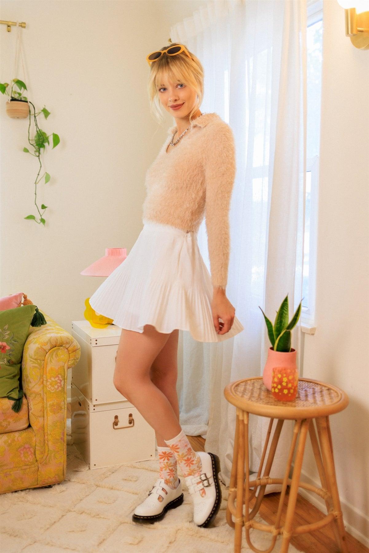 Peach Collared Fuzzy Long Sleeve Sweater /3-1