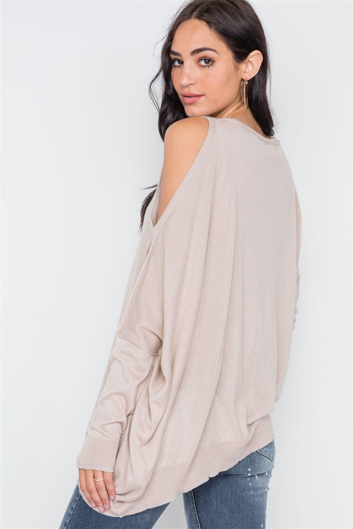 Almond Asymmetrical Hem Seamed Sweater /3-2