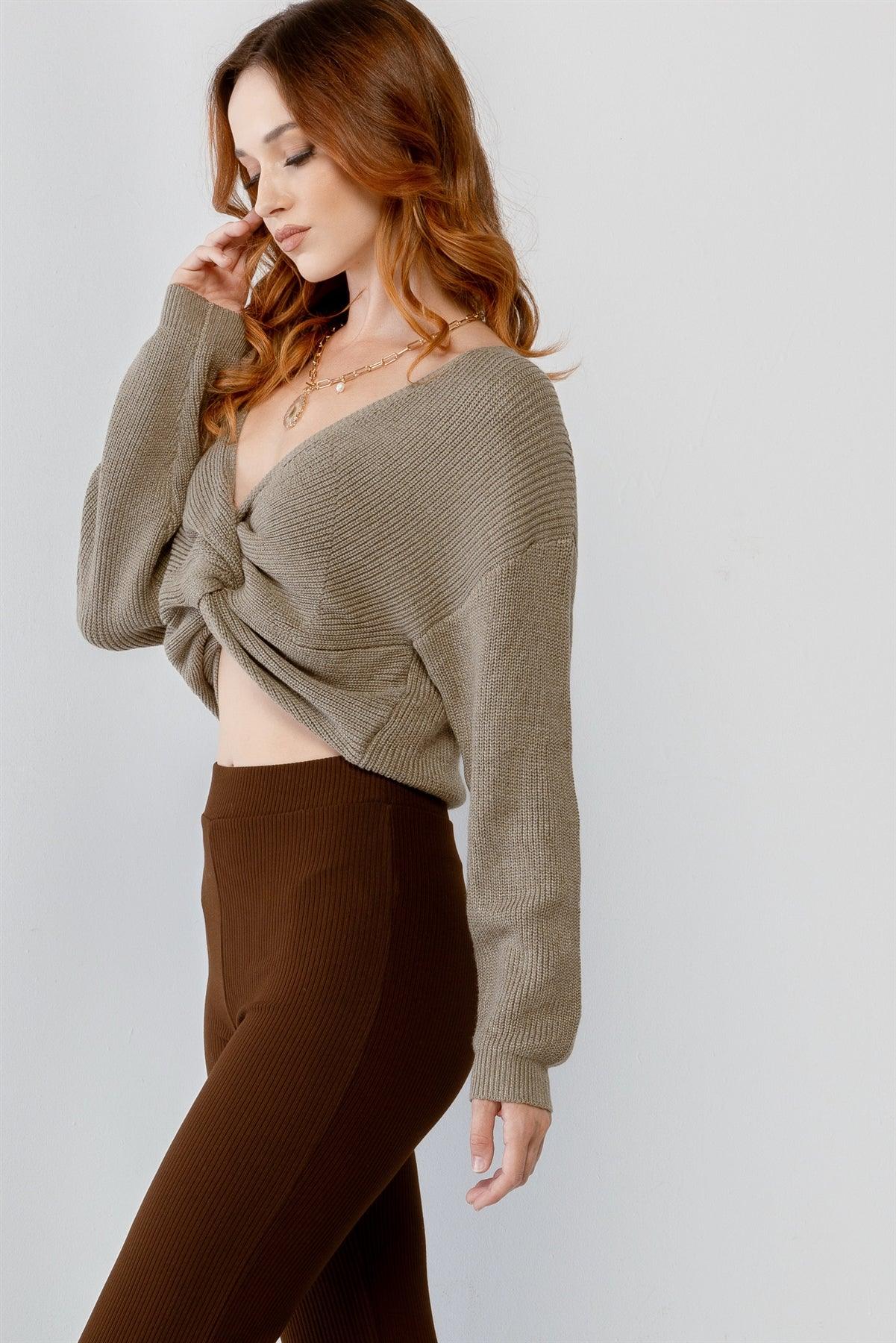 Sage Knit Twisted Detail Long Sleeve Crop Sweater /3-2-1