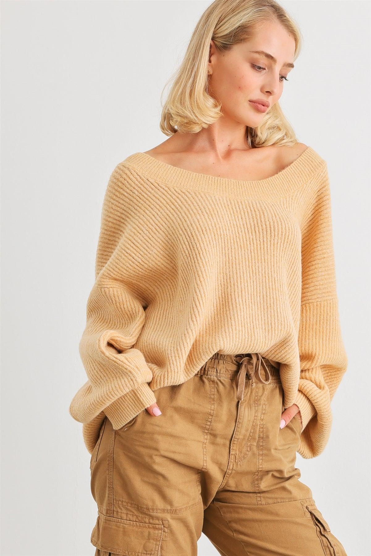 Yellow Knit Ribbed Long Sleeve Relax Fit Sweater /1-2-1