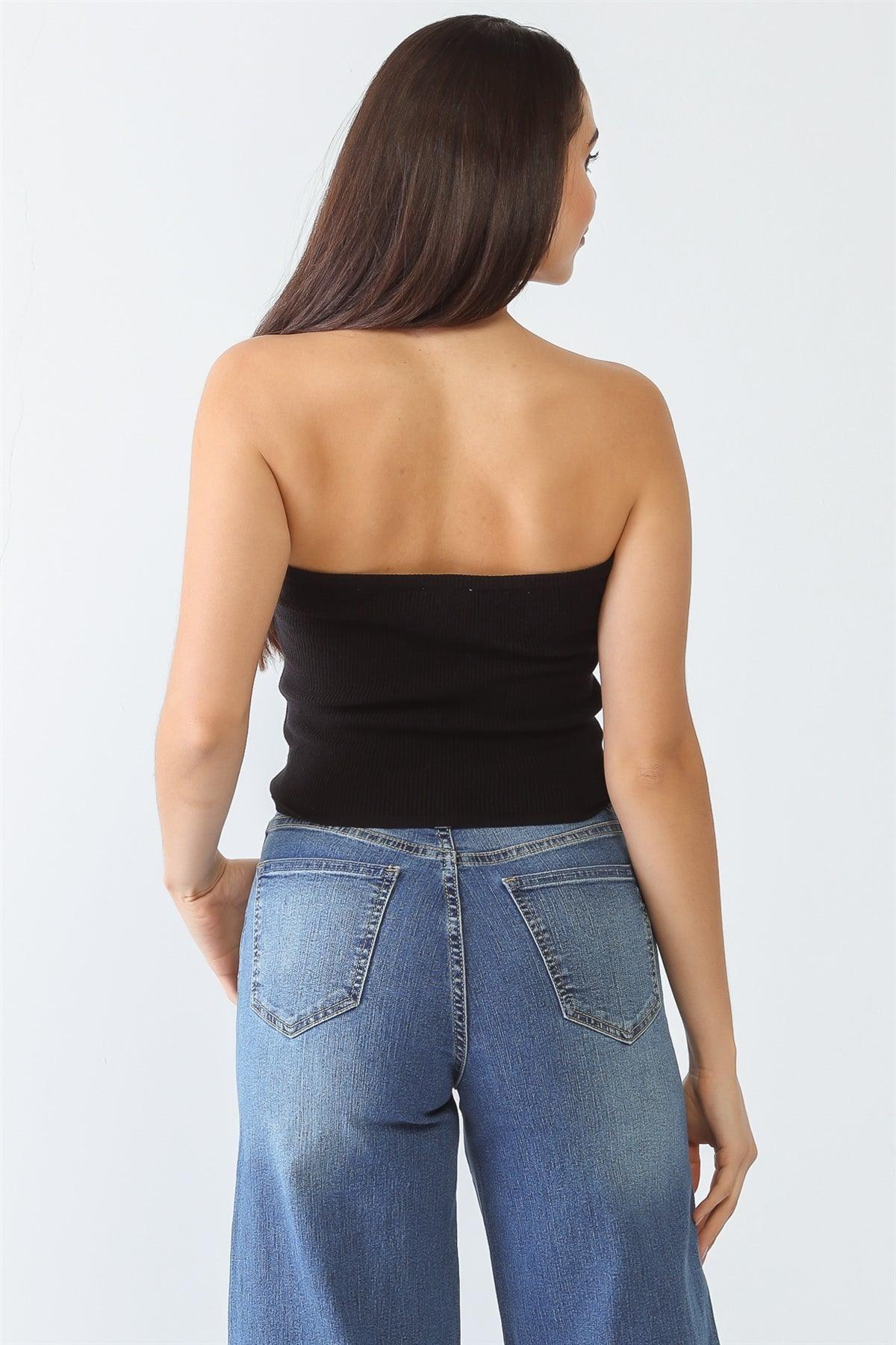 Black Knit Strapless Twist Crop Top /3-2-1