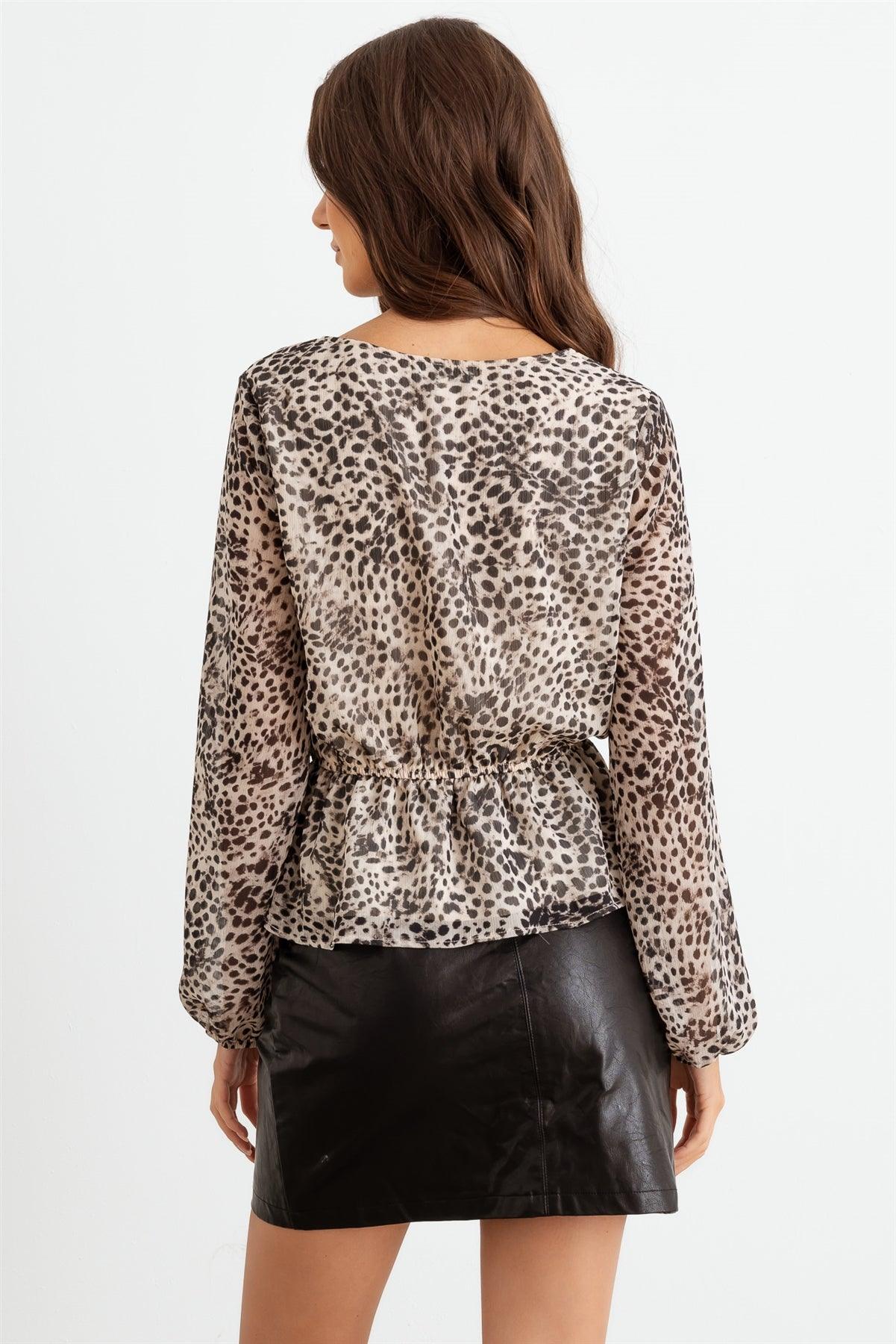 Taupe & Black Leopard Flare Hem Top /2-2-2