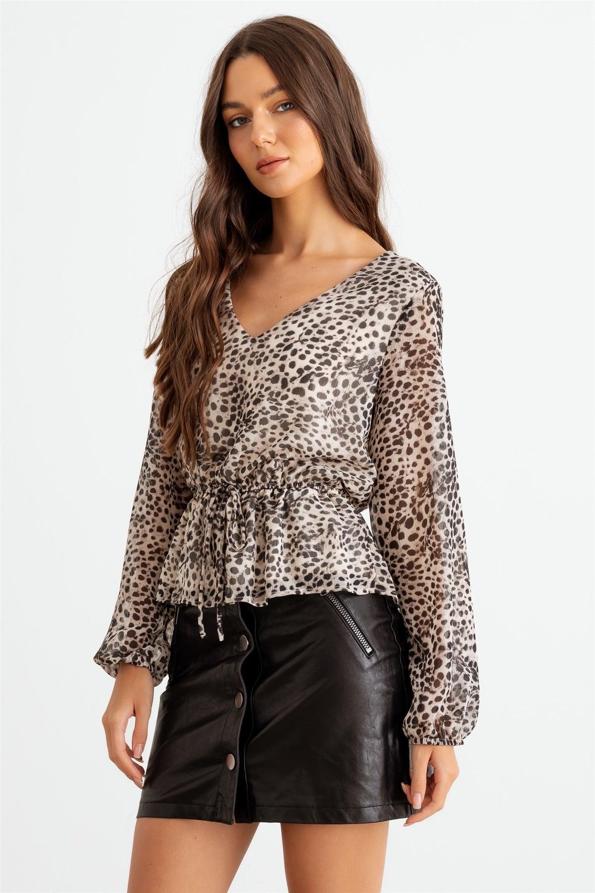 Taupe & Black Leopard Flare Hem Top /2-2-2