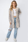 Taupe Animal Print Flannel Long Cardigan /1-1-1