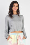 Heather Grey Long Balloon Sleeve Uneven Hem Top /1-1-1