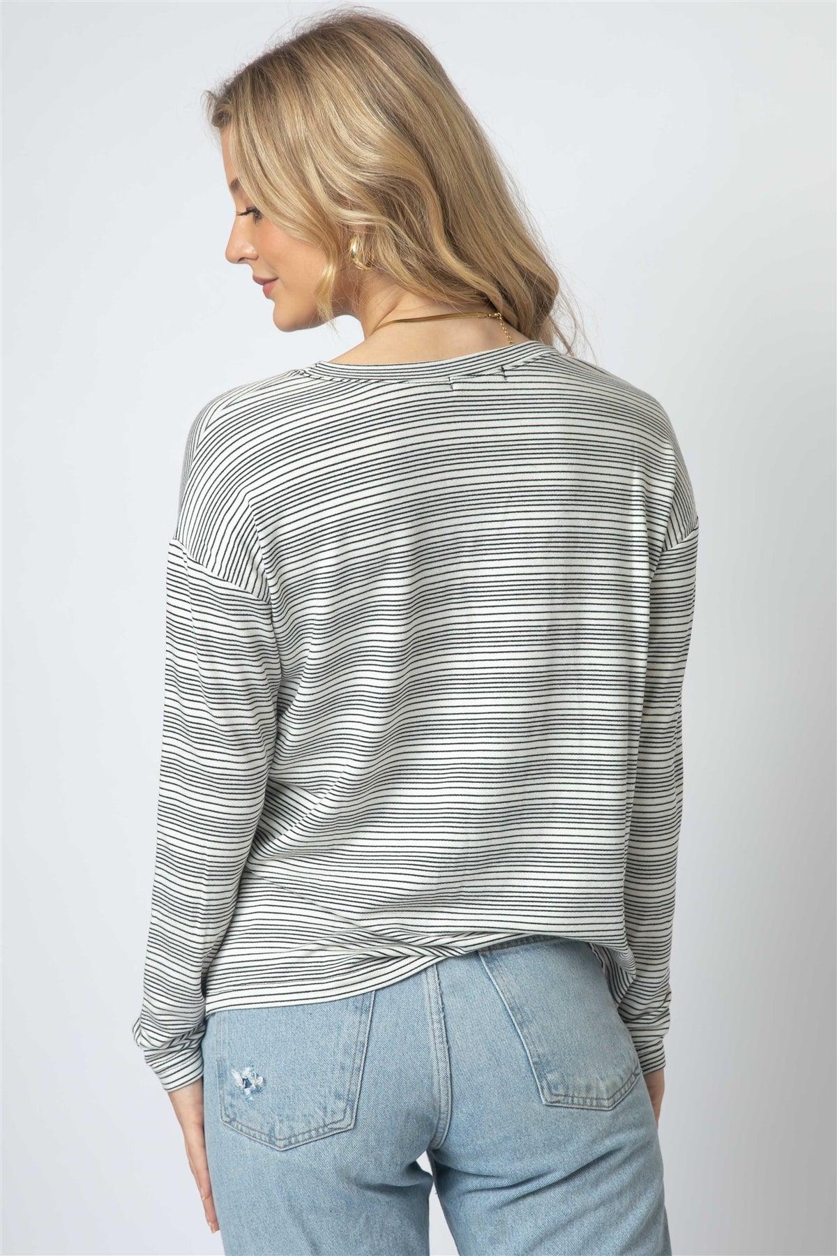 Black & Cream Stripe Long Sleeve Top /1-1-1