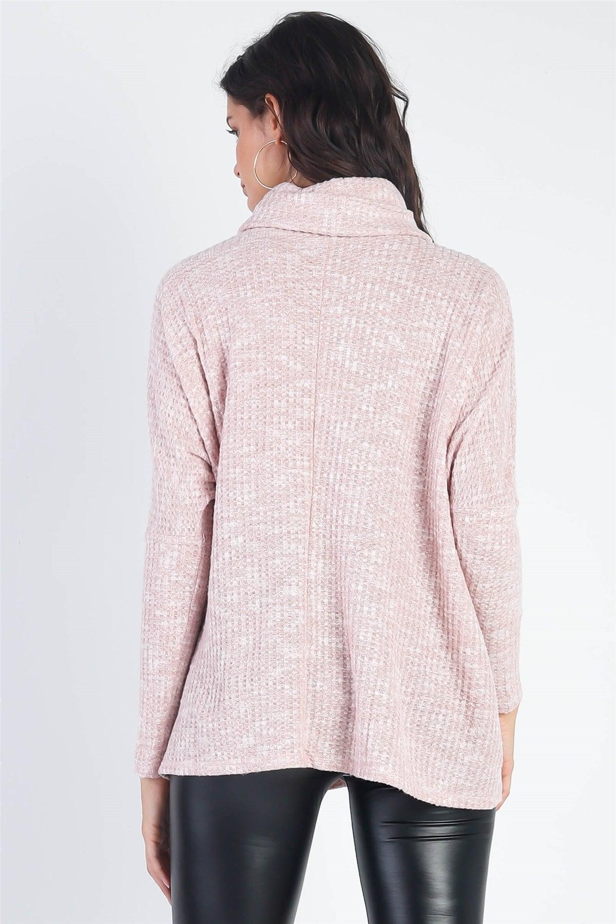 Mauve Waffle Knit Turtle Neck Long Sleeve Relaxed Sweater /1-1-1