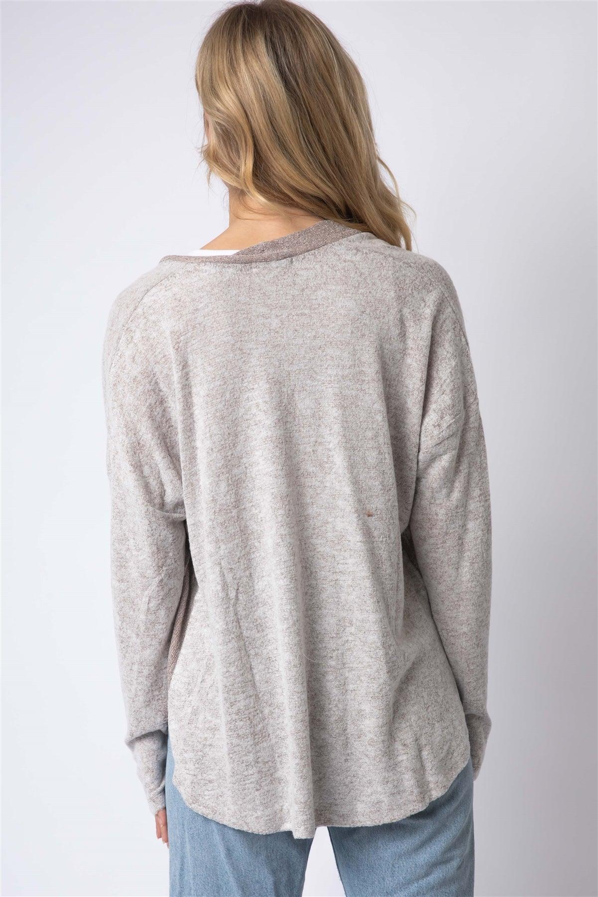 Taupe Textured Side Detail Long Sleeve Cardigan /1-1-1