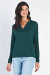 Heather Green V-Neck Cuff Long Sleeve Top /1-1-1