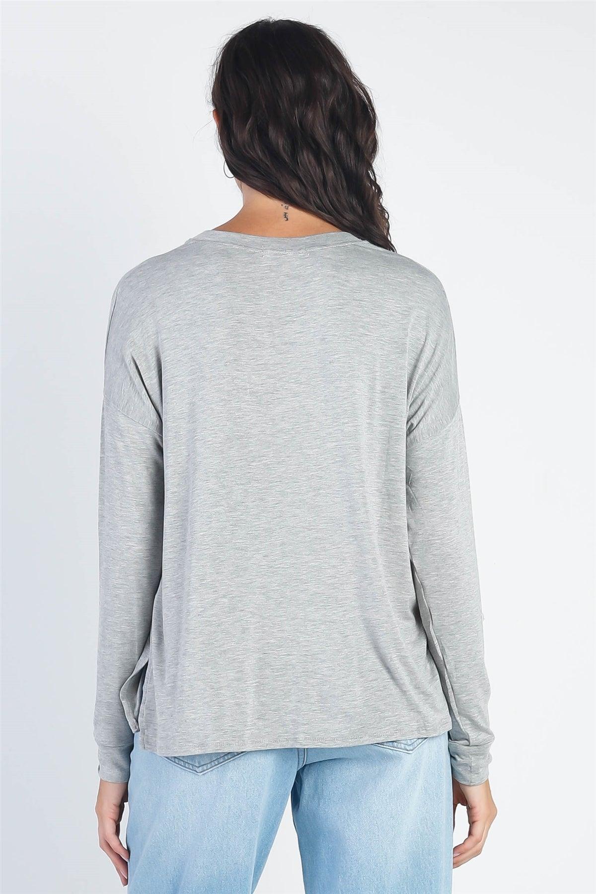 Heather Grey V-Neck Cuff Long Sleeve Top /1-1-1