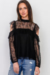 Boho Black Mesh Frill Cold Shoulder Top /1-2-2-1