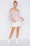 Mauve & White Stripe Off-The-Shoulder Layered Ruffle Trim Top /3-2-1