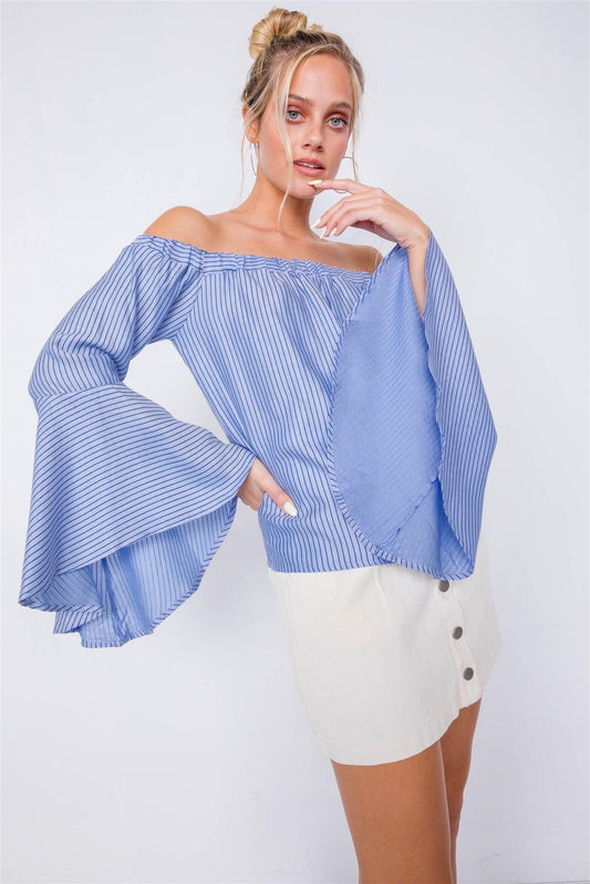 Sky Off-The-Shoulder Belle Sleeve Chic Tencel Top  /3-2-1