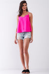 Hot Pink Sleeveless V-Neck Lace-Up Back Detail Babydoll Top /2-1-1-1