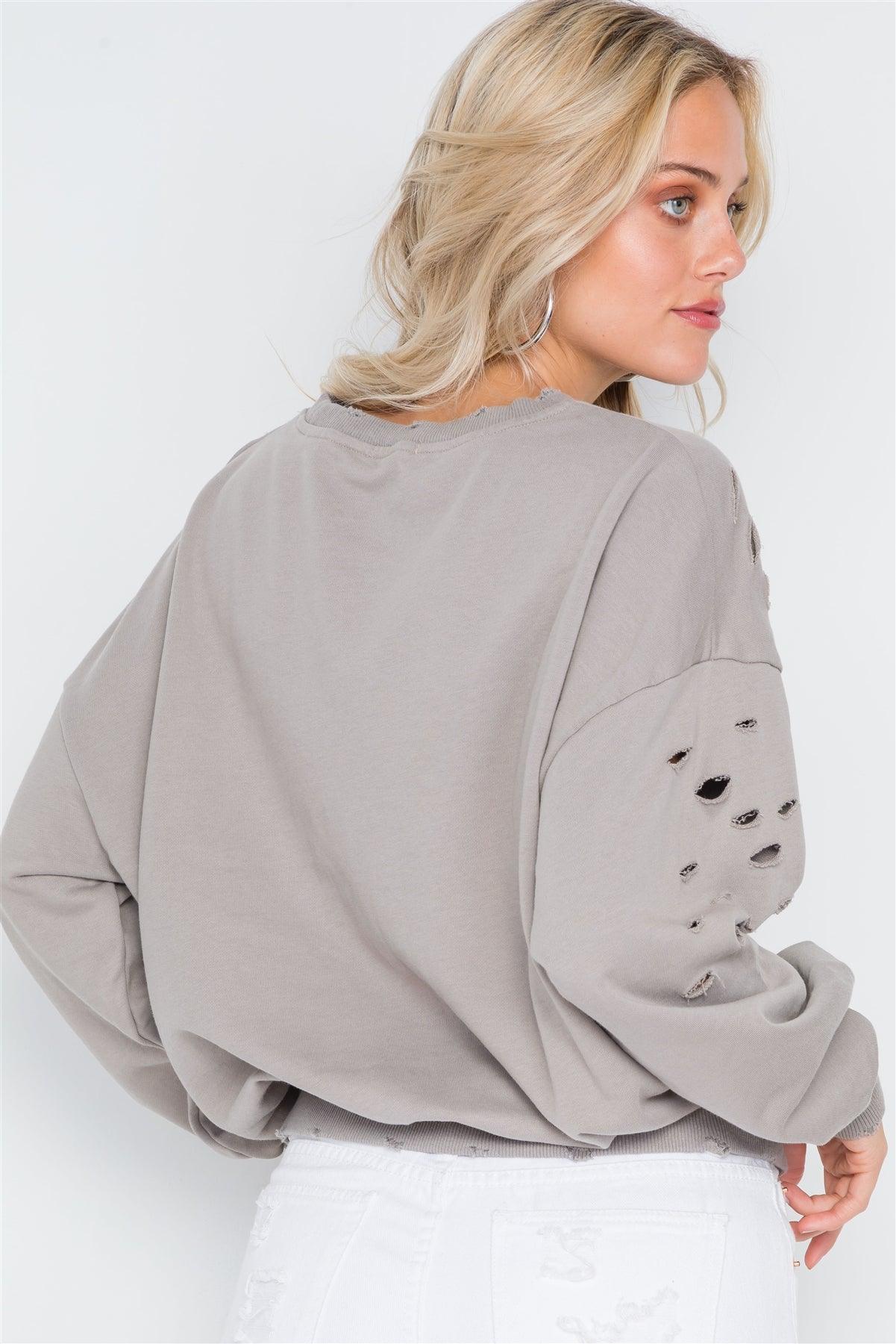 Elephant Skin Grey Distressed Long Sleeve Sweater /2-2-2