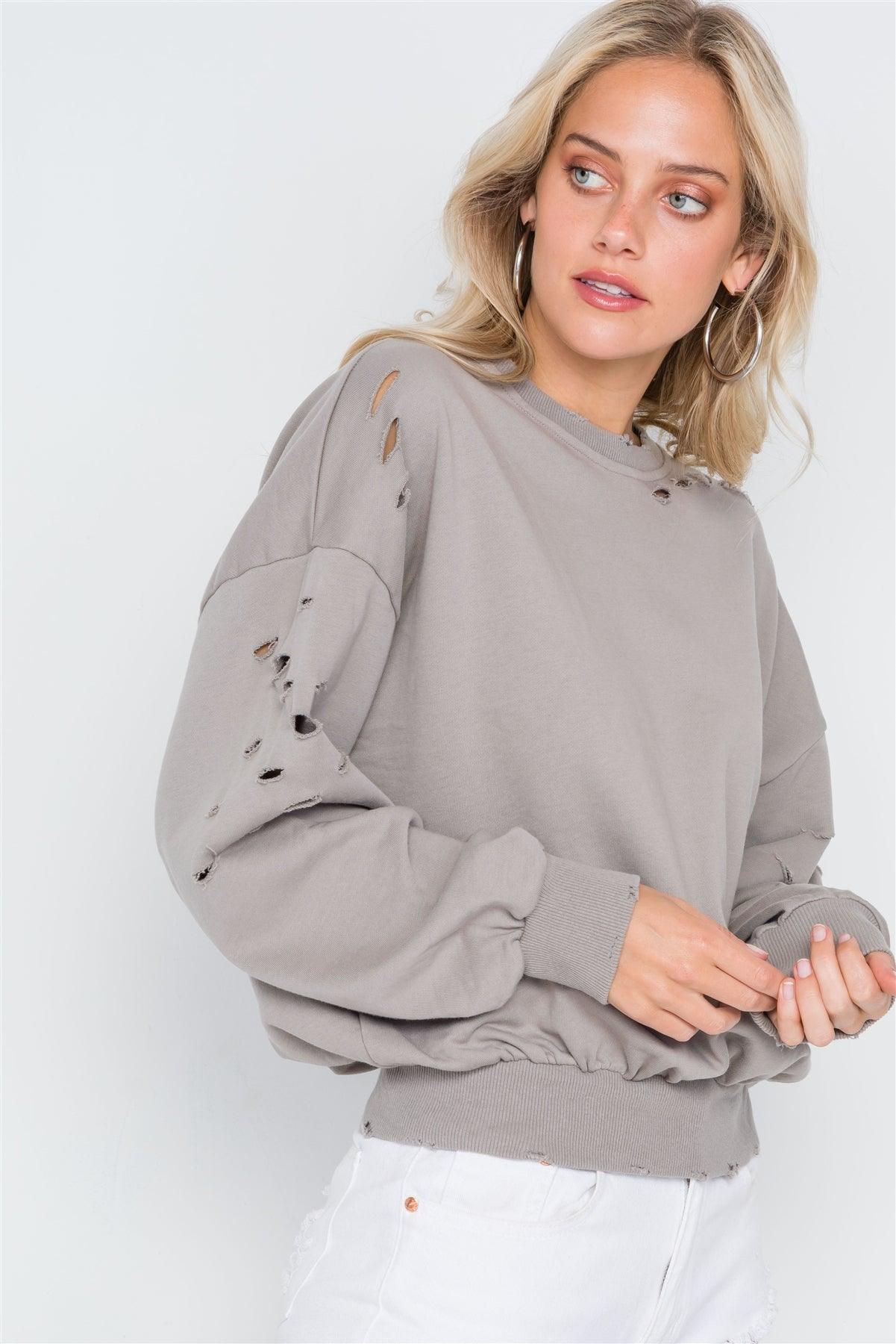 Elephant Skin Grey Distressed Long Sleeve Sweater /2-2-2