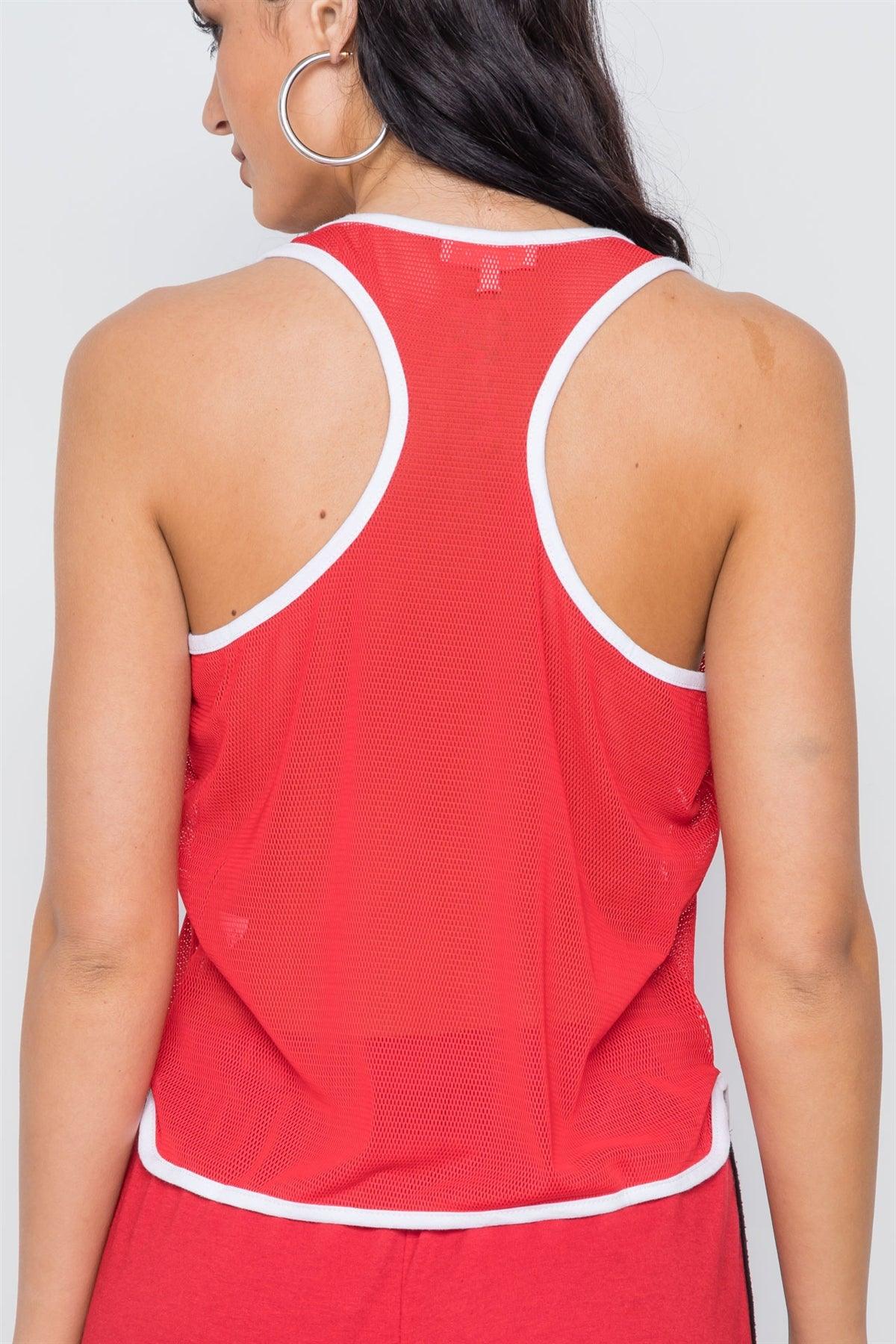 Red Contrast Trim Net Recerback Tank Top /3-2-1