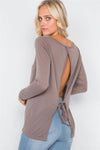 Cocoa Sheer Open Back Tie Long Sleeve Top /3-2-1