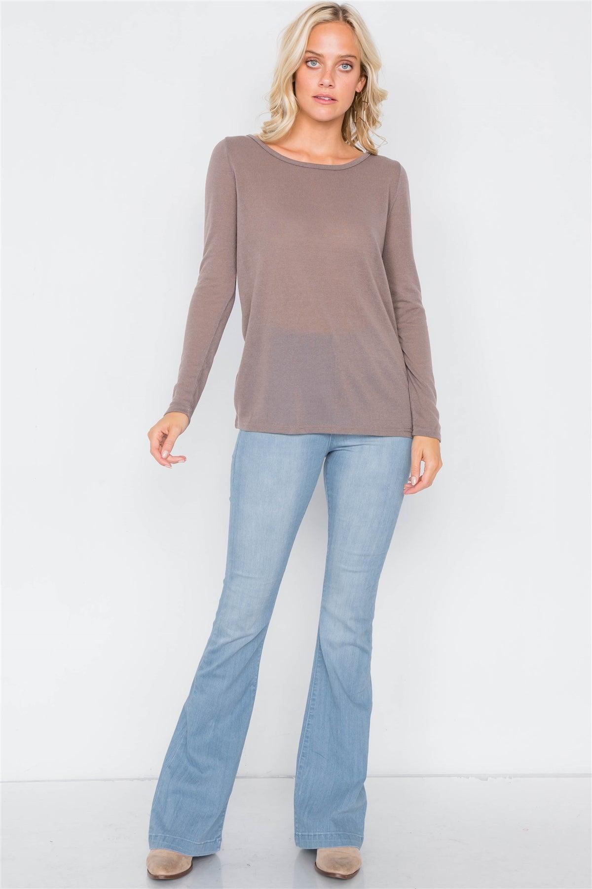 Cocoa Sheer Open Back Tie Long Sleeve Top /3-2-1