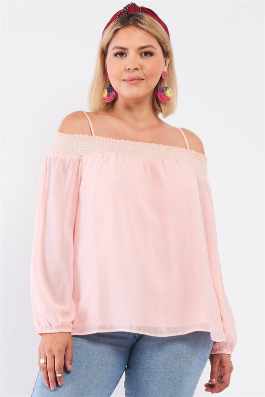 Blush Smocked Off-The-Shoulder Chiffon Top