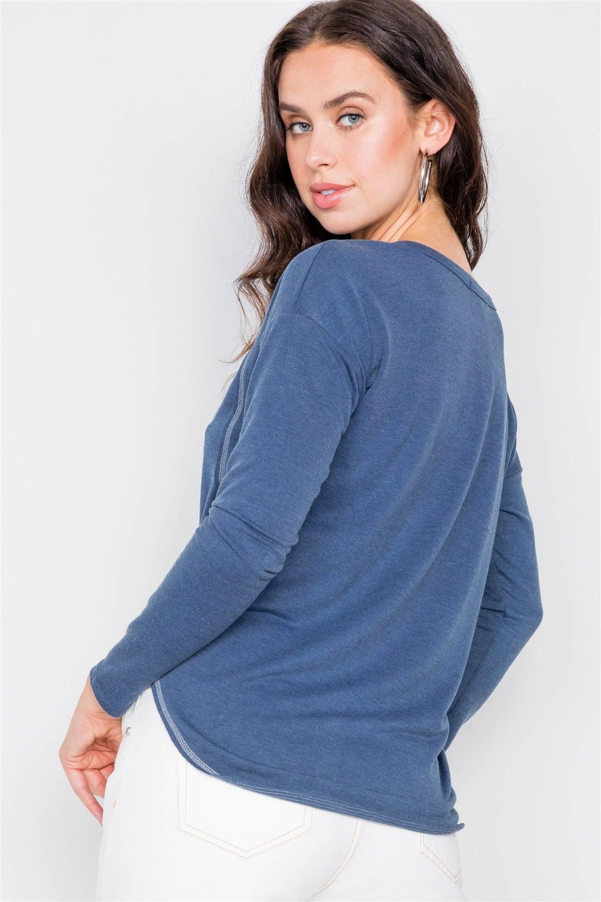 Denim Blue High-Low Long Sleeve Top /2-2-2