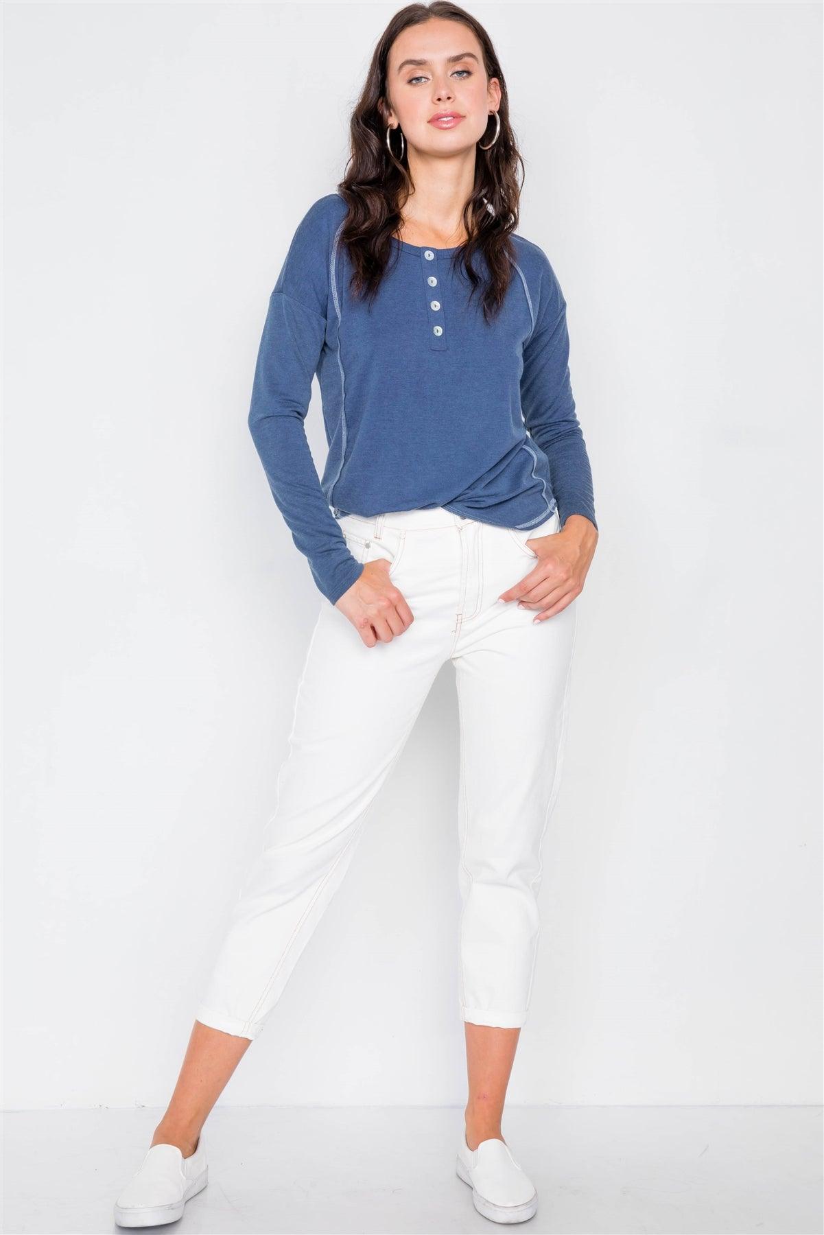 Denim Blue High-Low Long Sleeve Top /2-2-2