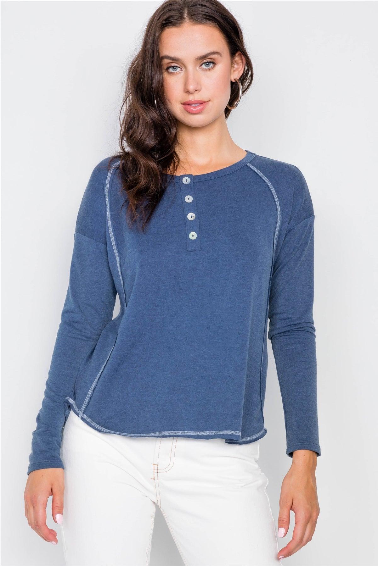 Denim Blue High-Low Long Sleeve Top /2-2-2