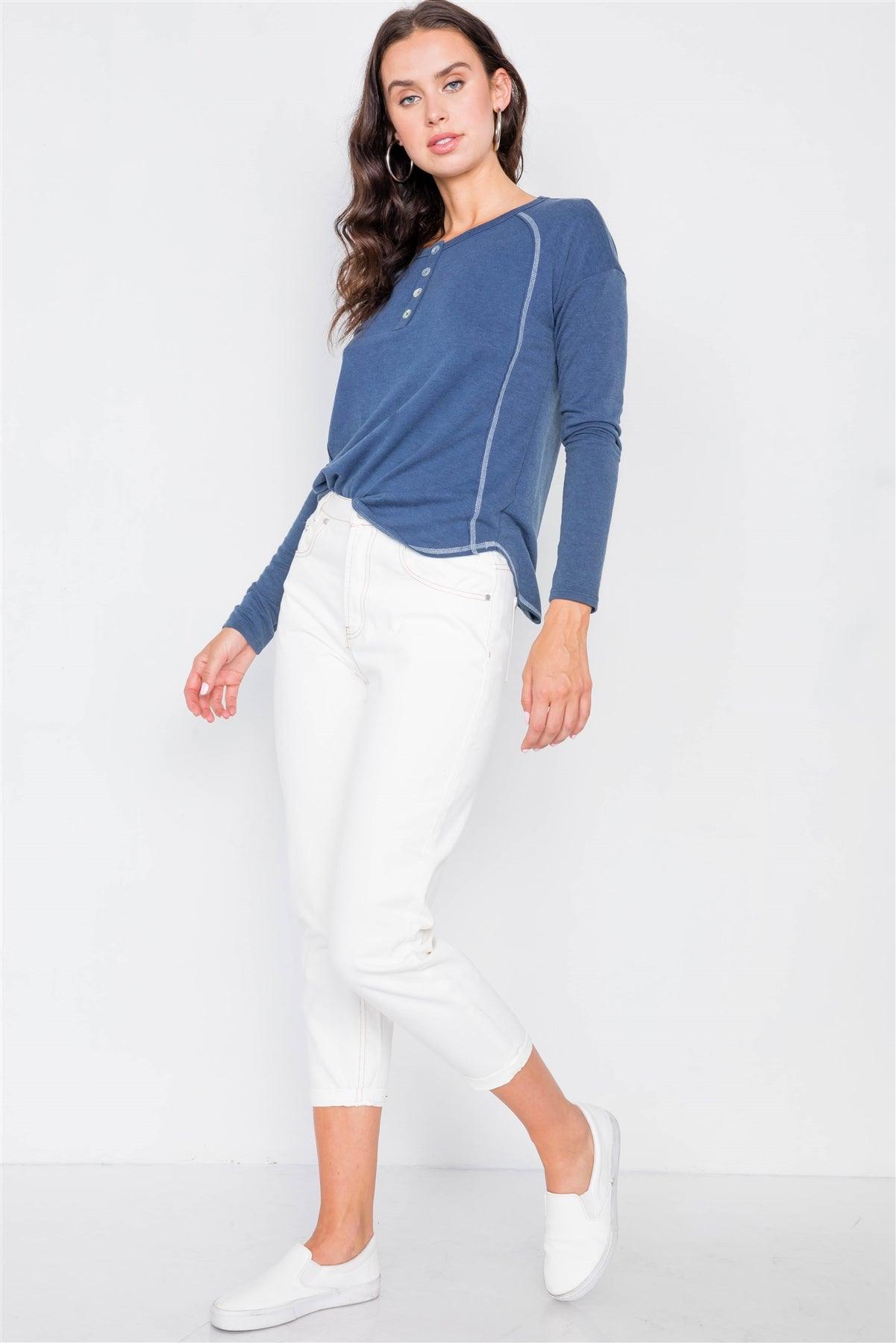 Denim Blue High-Low Long Sleeve Top /2-2-2