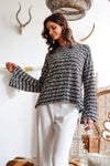 Black & White Knit Striped Long Kimono Sleeve Top /2-2-2