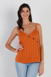 Rust Stripe Satin Effect Button Detail Cami Top /1-2-2-1