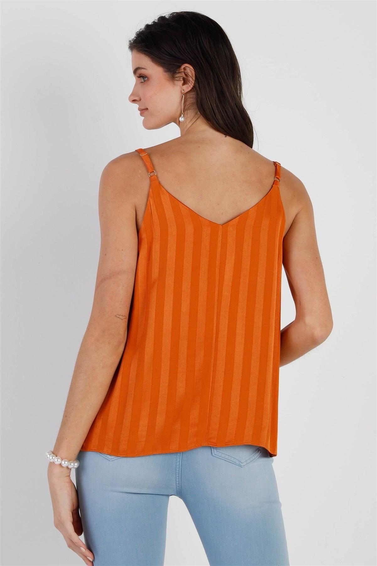 Rust Stripe Satin Effect Button Detail Cami Top /1-2-2-1