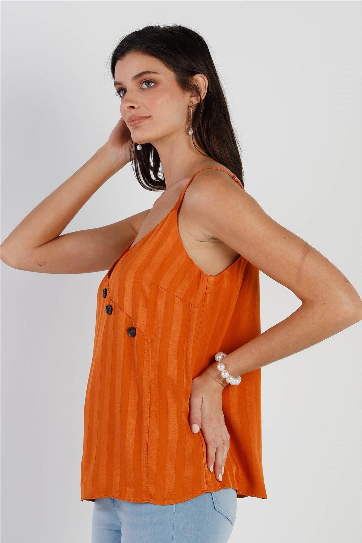 Rust Stripe Satin Effect Button Detail Cami Top /1-2-2-1