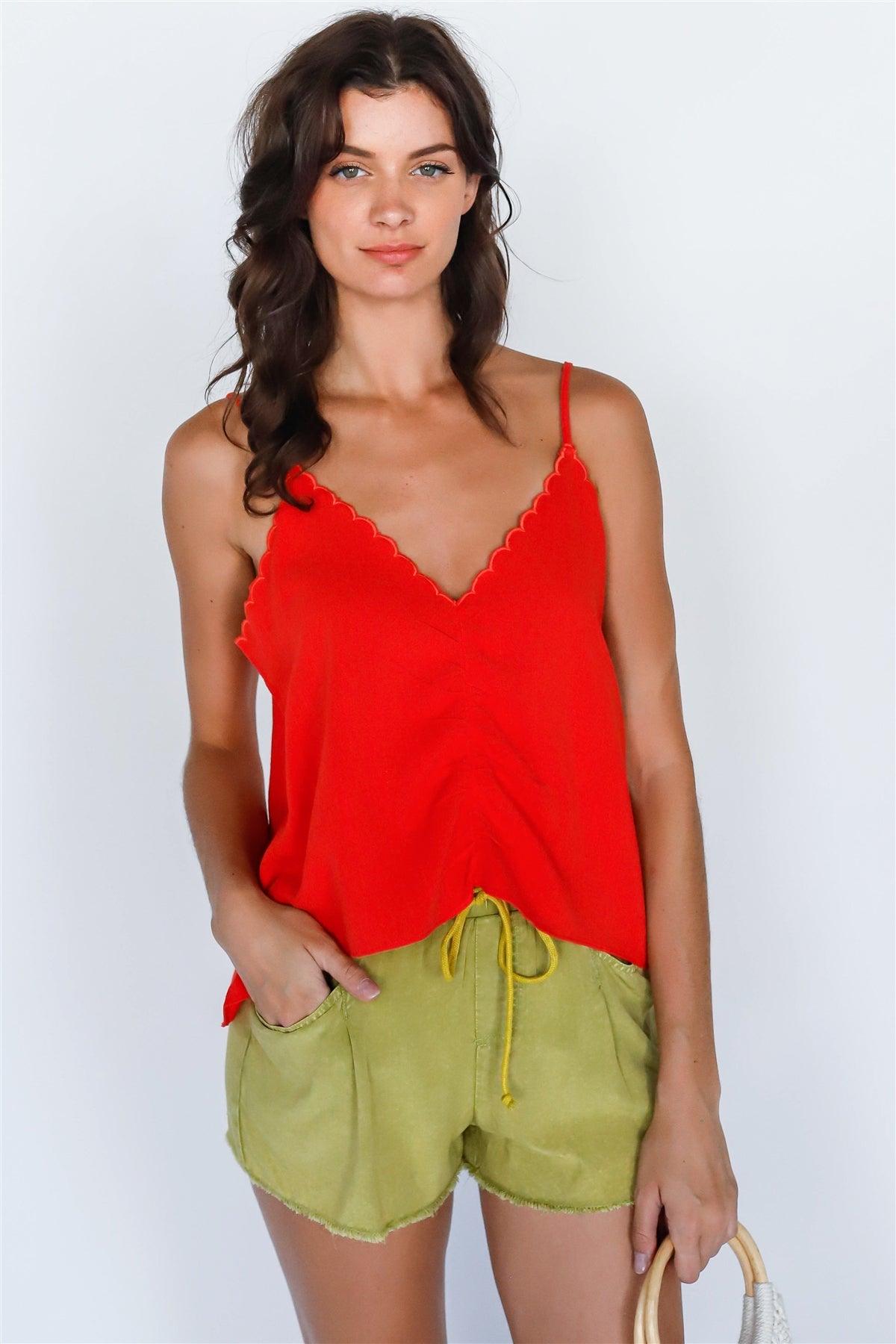 Wholesale Clothing  - Red Contrast Trim Ruched Detail Cami Top /1-2-2-1