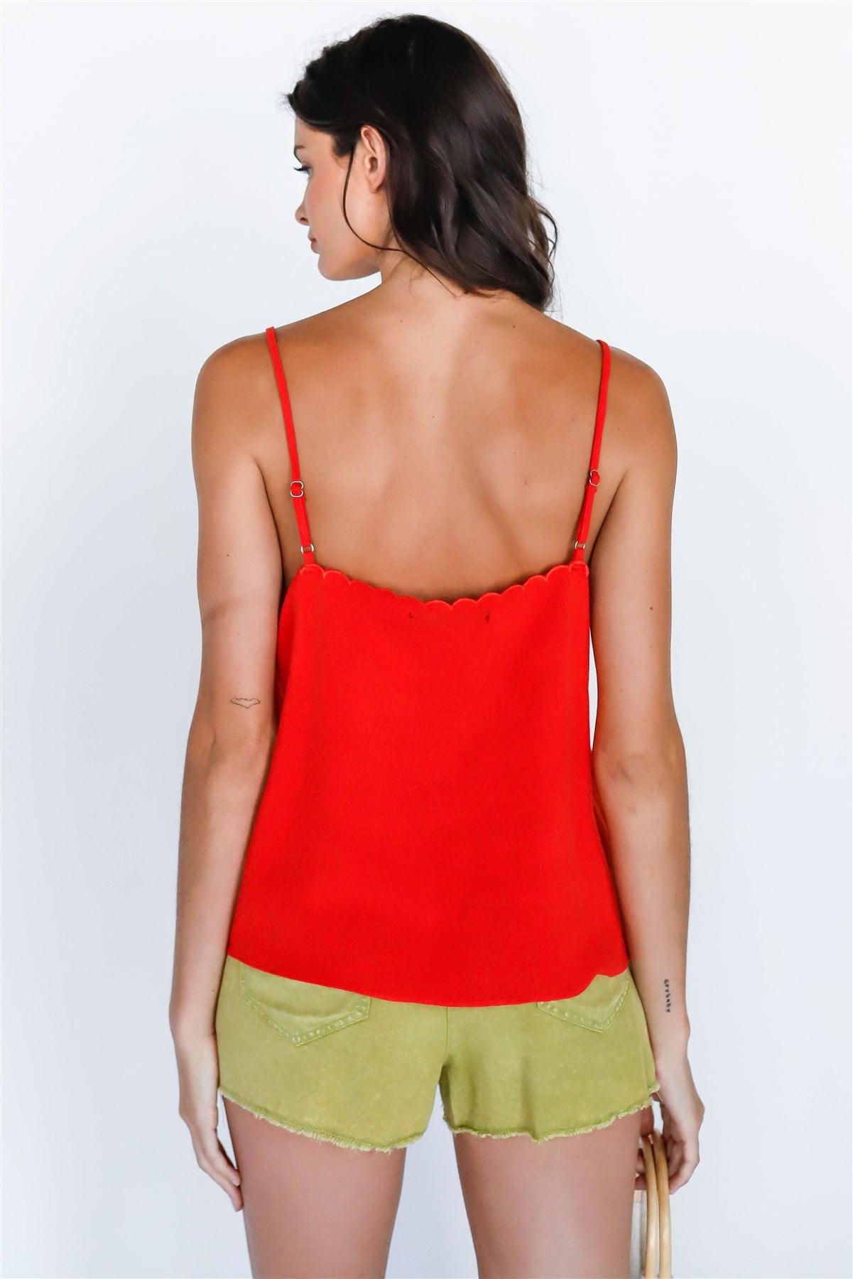 Red Contrast Trim Ruched Detail Cami Top /1-2-2-1