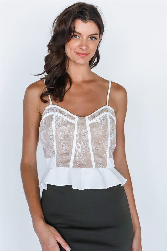 White Lace Flare Hem Bustier Crop Top /2-1-2