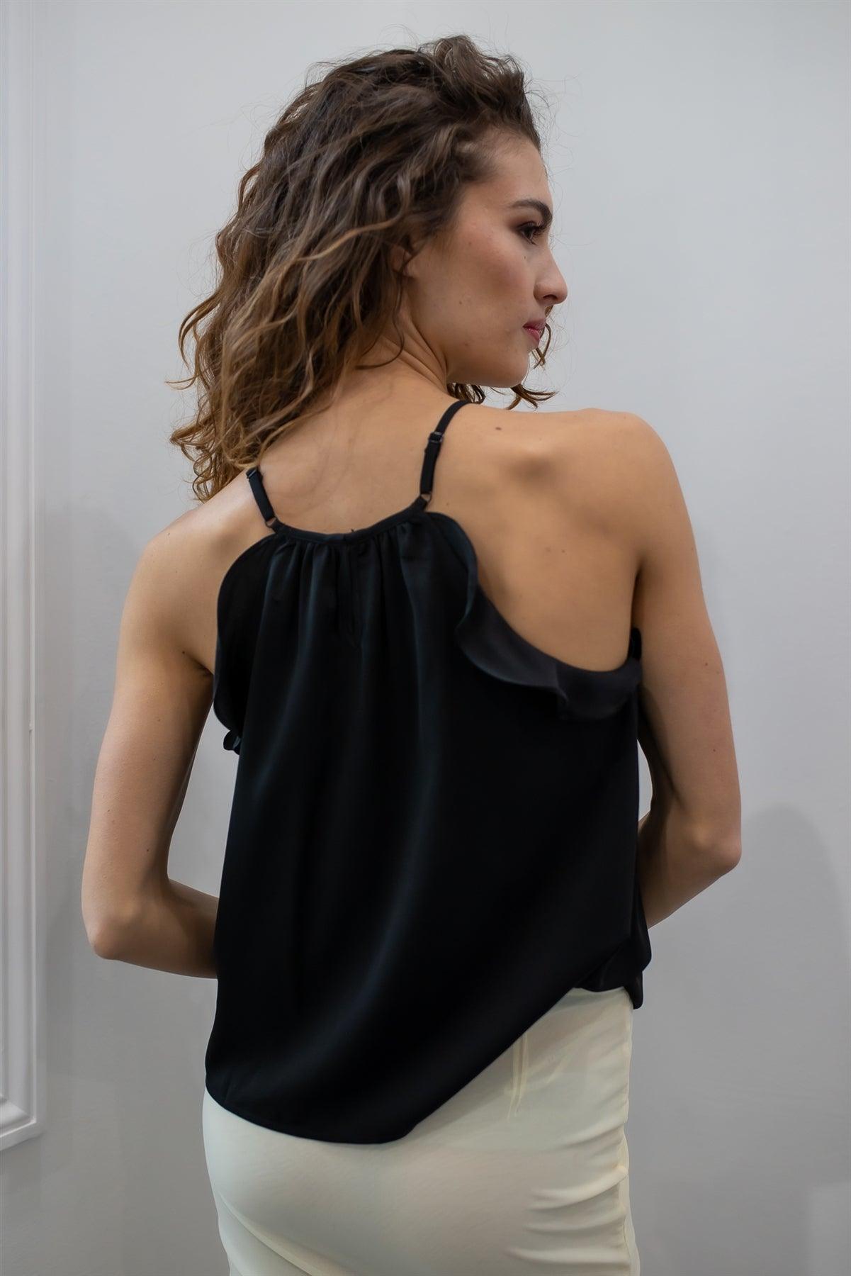 Black Ruffle Side Detail Sleeveless Top /2-2