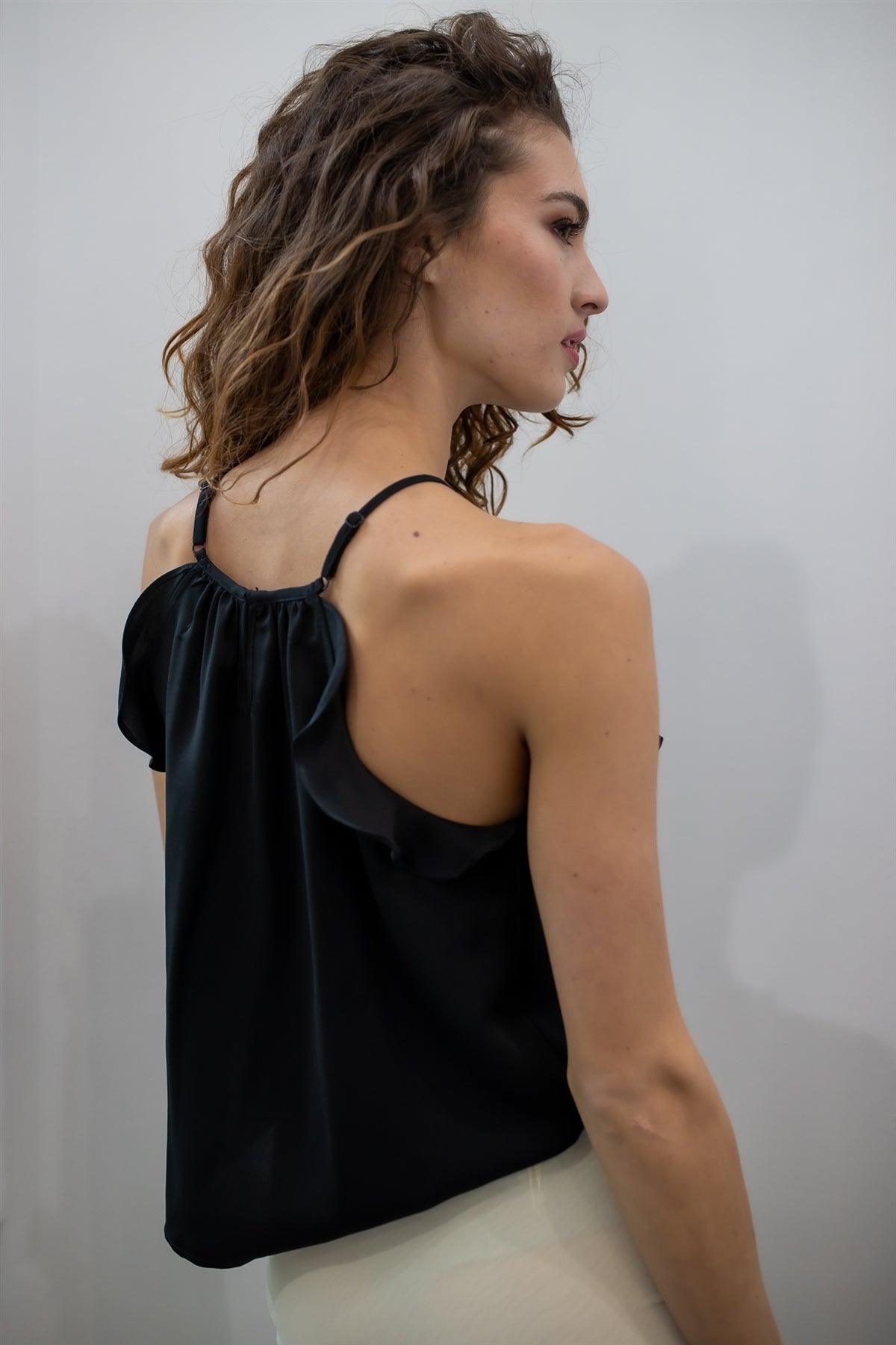 Black Ruffle Side Detail Sleeveless Top /2-2