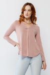 Mauve V-Neck Long Sleeve Basic Relax Top /2-3-2