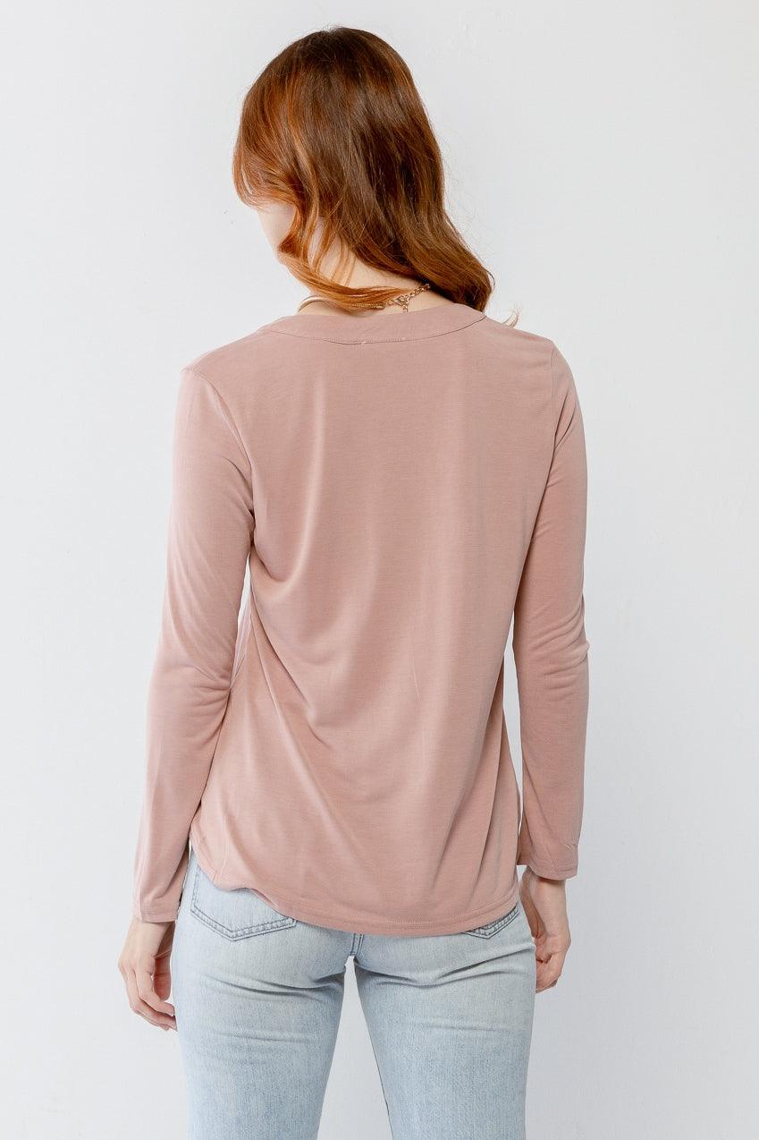 Mauve V-Neck Long Sleeve Basic Relax Basic Top /2-2-2