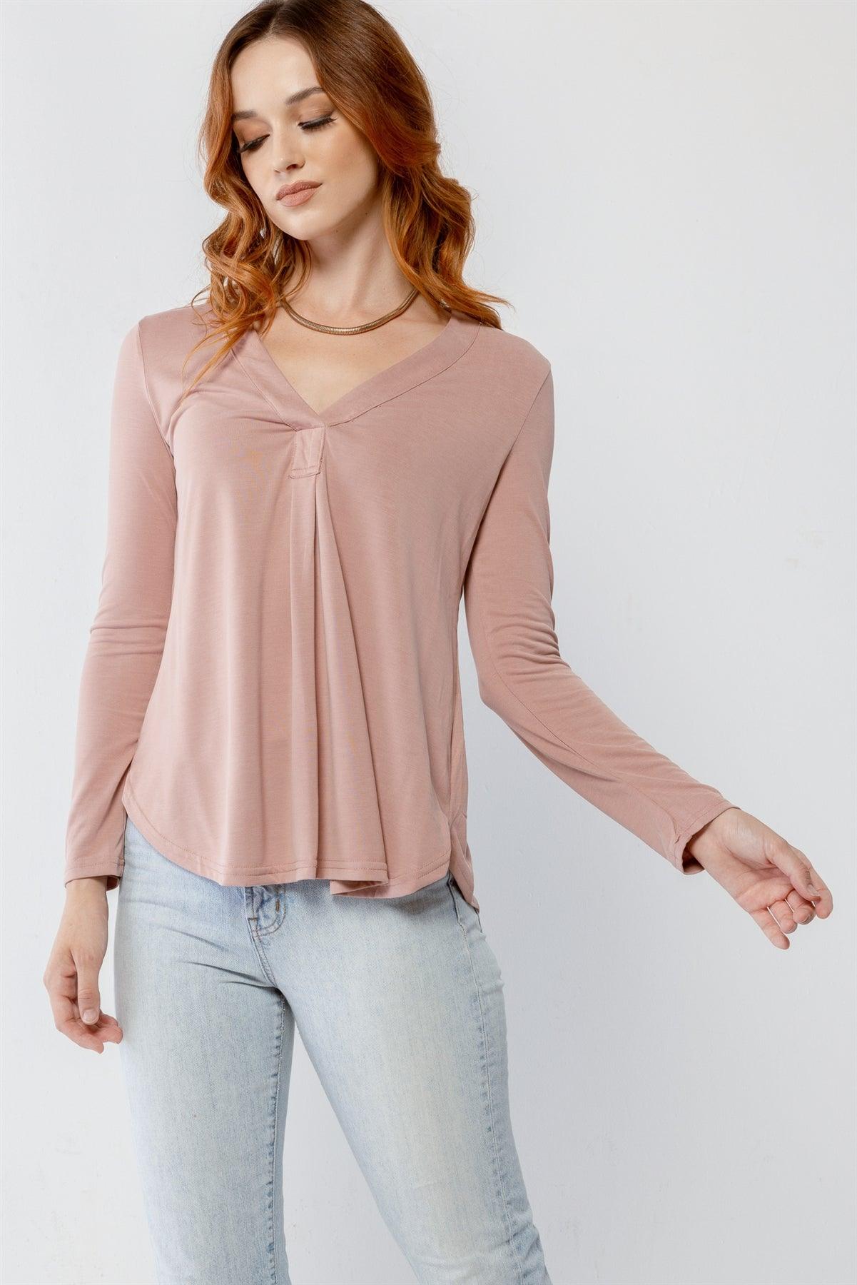 Mauve V-Neck Long Sleeve Basic Relax Basic Top /2-2-2