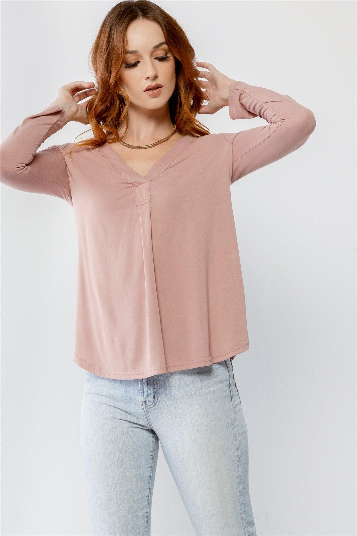 Mauve V-Neck Long Sleeve Basic Relax Basic Top /2-2-2