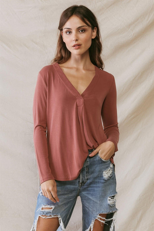 Sienna V-Neck Long Sleeve Basic Relax Top /2-2-2