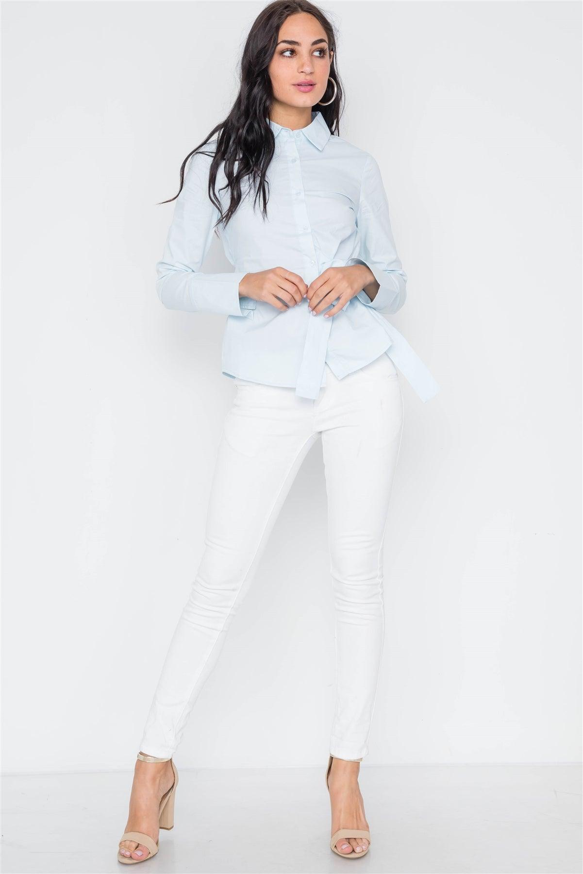 Light Blue Button Down Site Tie Top /3-2-1