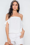 Off White Strapless Self Tie Sleeves Solid Top /3-2-1