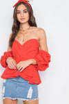 Red Off-The-Shoulder Bell Sleeve Crop Top - Tasha Apparel Wholesale